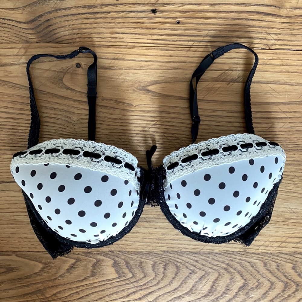White bra with black polka dots